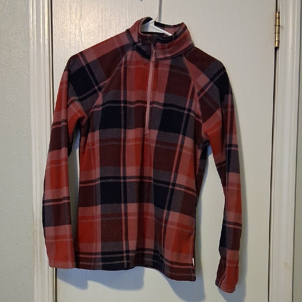 Eddie Bauer Womens Quarter Zip Fleece Black Rust Mauve Plaid Pullover Sz S - Picture 4 of 7